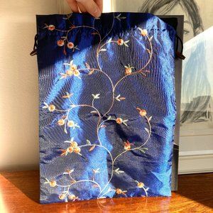 Navy blue embroidered drawstring bag